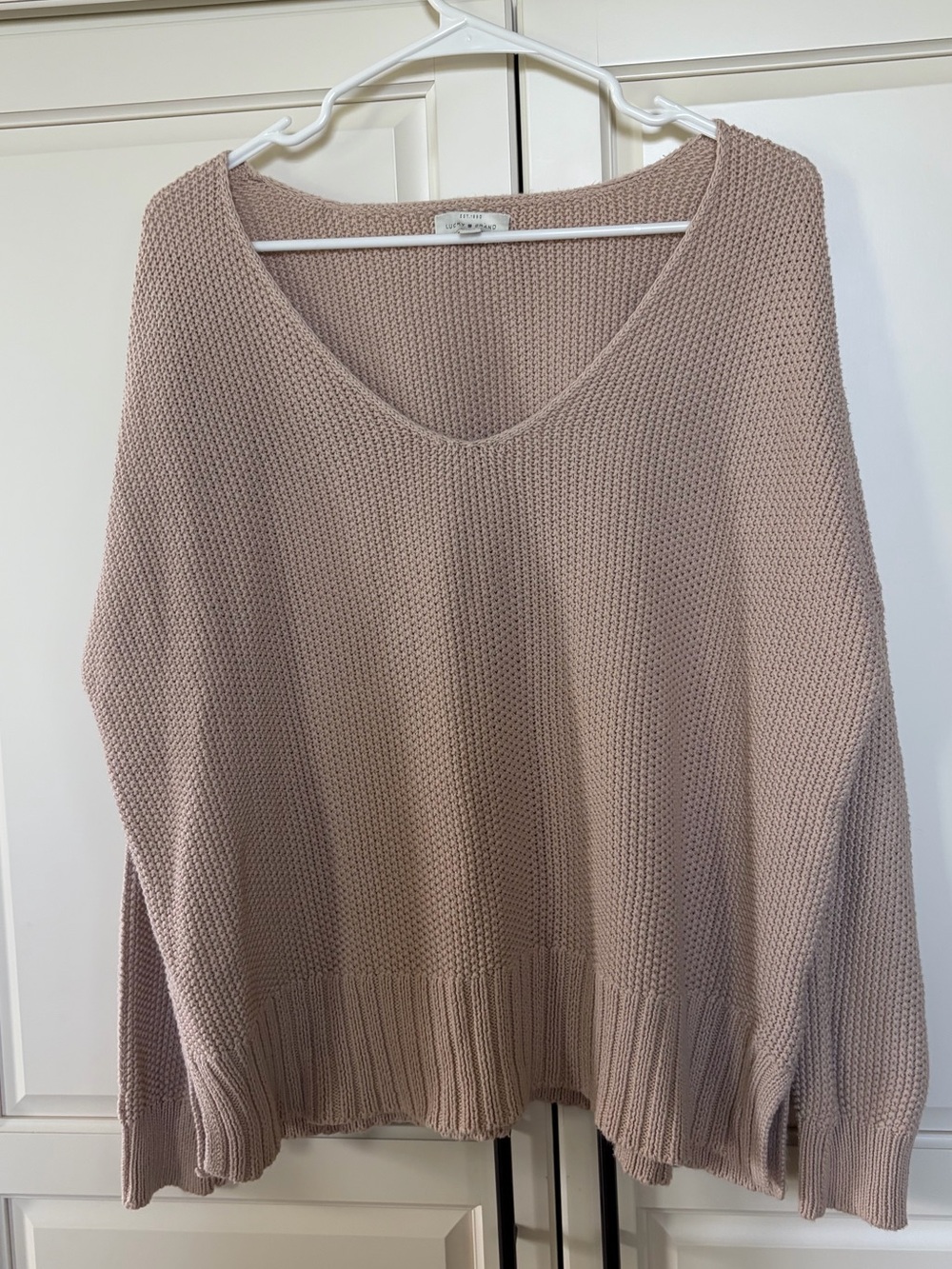 Lucky Brand Spring Weight Tan/Beige V-Neck Pullover Sweater Womens L